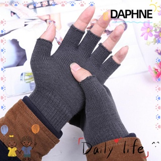 Daphne ถุงมือถักนิตติ้ง แบบครึ่งนิ้ว ให้ความอบอุ่น สีพื้น