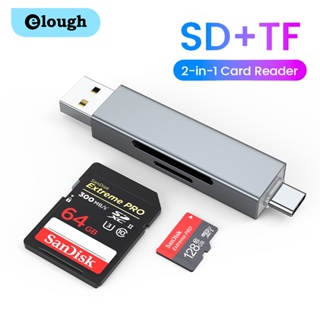Elough 2in1 อะแดปเตอร์การ์ดรีดเดอร์ USB 2.0 Type C เป็น SD Micro SD TF ความเร็วสูง