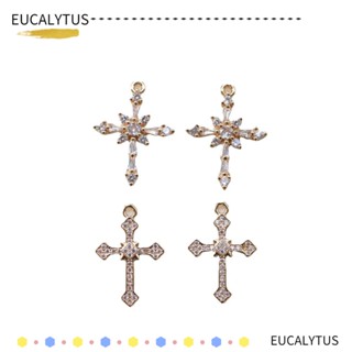 Eutus จี้ไม้กางเขน ประดับเพชรเทียม เพทายคริสตัล ชุบทอง สําหรับทําเครื่องประดับ ต่างหู DIY 10 ชิ้น