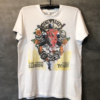 เสื้อยืดแขนสั้น คอกลม ผ้าฝ้าย พิมพ์ลาย GunsN Roses Gun Flower Rock Band สําหรับผู้ชาย และผู้หญิง