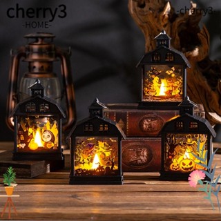 Cherry3 โคมไฟ LED รูปปราสาทฟักทองฮาโลวีน แบบพกพา DIY สําหรับตกแต่ง