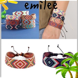 Emilee สร้อยข้อมือ เชือกผ้าฝ้าย ลายเพชร สไตล์โบฮีเมียนย้อนยุค สําหรับผู้ชาย