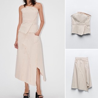 Zara 23 ชุดคอร์เซ็ทรัดรูป ทรงไม่สมมาตร สไตล์ใหม่ ฤดูร้อน + กระโปรงทรงอสมมาตร6840240 6840241