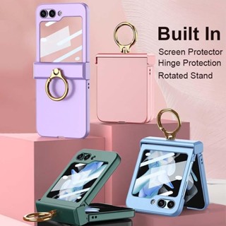 เคสโทรศัพท์มือถือ แบบบางพิเศษ ป้องกันหน้าจอ พร้อมแหวนขาตั้ง สําหรับ Samsung Galaxy Z Flip5 Z Flip 5