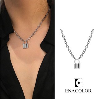 Enacolor Ins ใหม่ สร้อยคอไทเทเนียม จี้ตัวล็อก สีเงิน สไตล์ฮิปฮอป เรโทร