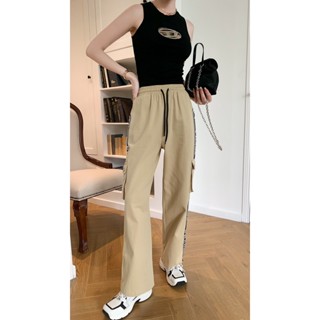 OMUQ PRA * A 2023 spring and summer new tooling trousers womens trousers ribbon design letter printed logo fashion casual pants