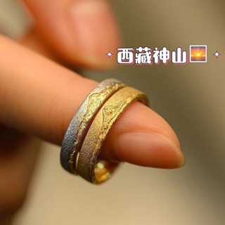 Sunshine Jinshan แหวนคู่รัก Mt. Fuji แหวนเปิด สีทอง สไตล์เรโทร สําหรับผู้ชาย และผู้หญิง