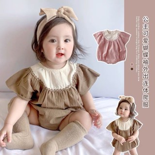 พร้อมส่ง ชุดจั๊มสูทรอมเปอร์ แขนผีเสื้อ แบบบาง แฟชั่นฤดูร้อน สําหรับเด็กผู้หญิง