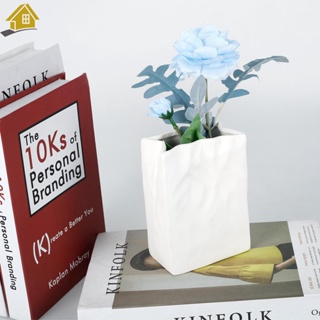 ถุงกระดาษ แจกันเซรามิค แฮนด์เมด ลายดอกไม้ สีขาว SHOPSBC8558