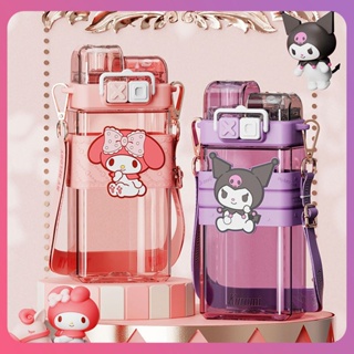 สร้างสรรค์ Sanrio ขวดน้ำ Kawaii ความงามสูง Cinnamoroll Kuromi Melody ความจุขนาดใหญ่ตีกลับปกทนทานคู่เปิดฟางถ้วยน้ำสำหรับของขวัญ [COD]