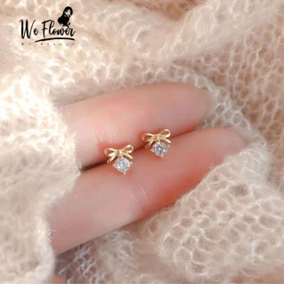 We Flower ต่างหูสตั๊ด ทอง 14K ประดับโบว์ เพทาย ขนาดเล็ก น่ารัก หรูหรา เครื่องประดับ สําหรับผู้หญิง