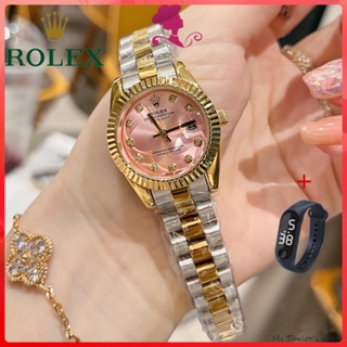 [R.O.L.E.X] นาฬิกาข้อมือผู้หญิง หรูหราแฟชั่นปฏิทินนำเข้าควอตซ์เคลื่อนไหวเต่าฮาวทองสแตนเลสสายนาฬิกาข้อมือสตรี 32414