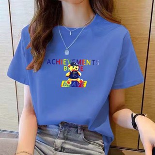 เสื้อยืดคอกลม แขนสั้น พิมพ์ลาย ทรงหลวม สไตล์เกาหลี แฟชั่นสําหรับผู้หญิง