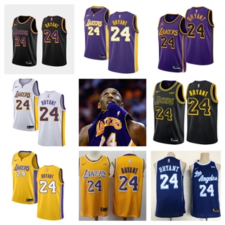 Los Angeles Lakers #24 Kobe Bryant เสื้อบาสเก็ตบอลสีดำของผู้ชายสั้น -เสื้อยืดกีฬา