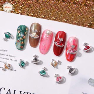 AHOUR Mixed Colorful Nail Art Drills Glitter 3D Nail Decoration Nails Charms Nail Rhinestones Nail Salon Planet Shape DIY Nail Material Shiny Saturn Design Nail Art Jewelry