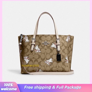 COACH CG302 mollie Tote 25 กระเป๋าสะพายผู้หญิง/ลายสนูปปี้/กระเป๋าช้อปปิ้ง/กระเป๋าถือ/หนังแท้/ความจุขนาดใหญ่