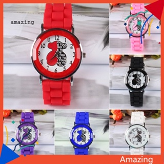 [AM] นาฬิกาข้อมือควอทซ์อะนาล็อก สายซิลิโคน พิมพ์ลายตัวอักษร หมีน้อย สําหรับผู้หญิง