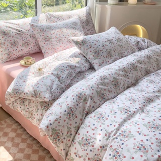4 IN 1 ชุดเครื่องนอน ผ้าปูที่นอน ปลอกหมอน ผ้านวม พิมพ์ลายดอกไม้ ระบายอากาศ เตียงเดี่ยว ควีนไซซ์ คิงไซซ์