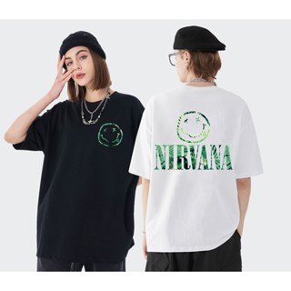 nirvana ยิ้ม เสื้อเชิ้ตแขนสั้นผู้ชาย เสื้อยืดผู้หญิง น่ารักๆ เก๋ๆ คอกลม เสื้อยืด oversize ผ้าคอตตอน