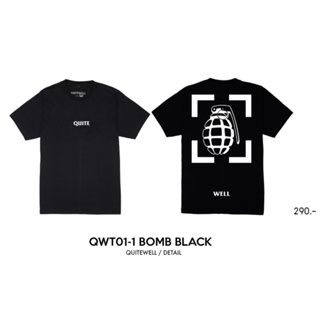 พร้อมส่ง ผ้าฝ้ายบริสุทธิ์ QWT01-1 BOMB BLACK เสื้อยืดสีดำ T-shirt
