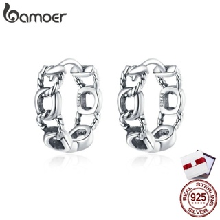 bamoer Authentic 925 Sterling Silver Simple Chain CZ Stud Earrings for Women Plated platinum Silver Jewelry SCE960