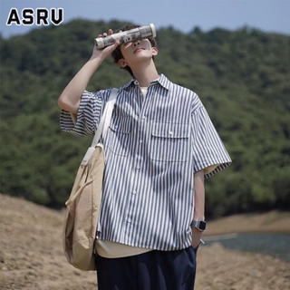 ASRV การจับคู่สีเสื้อเชิ้ตผู้ชายอินเทรนลายทางวัยรุ่นยอดนิยมมาตรฐานใหม่อารมณ์คอเหลี่ยมแขนสั้นทุกคู่