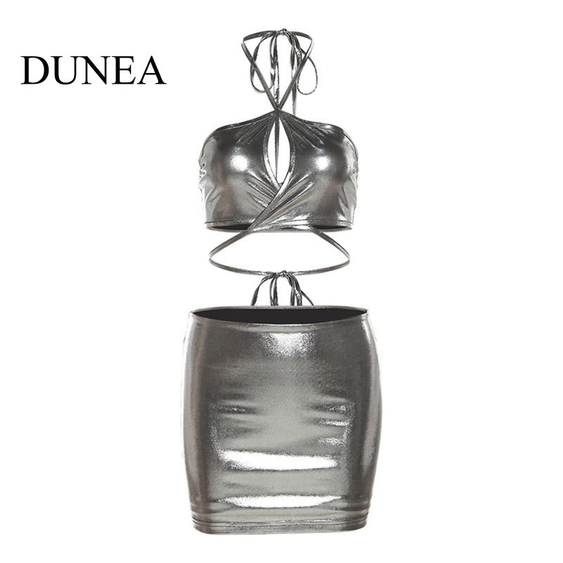 dunea-ชุดบอดี้คอน-กระโปรงสั้น-สายคล้องคอ-เซ็กซี่-สําหรับผู้หญิง