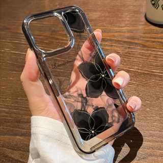 Artistic Black Flower Phone Case For Iphone14promax 14 Protective Case 13 High Transparent 12 Soft Case Xs