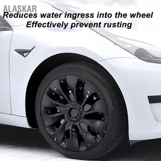 ALASKAR 4 Pcs 18in รถยนต์ Hubcap Matte สีดำล้อ HUB Full RIM Protector ฝาครอบสำหรับ Tesla รุ่น 3 2017 ถึง 2023