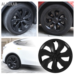 ALASKAR 4 Pcs ล้อ Hub Cap Matte สีดำสไตล์สมมาตร 19 นิ้วรถยนต์ Full Rim Hubcap สำหรับ Tesla รุ่น Y 2020 ถึง 2023