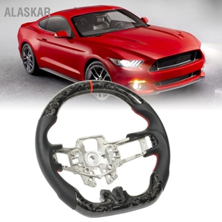 ALASKAR พวงมาลัยคาร์บอนไฟเบอร์ปลอม Perforated หนังเย็บสีแดงสำหรับ Ford Mustang V6 EcoBoost GT 2015 ถึง 2017
