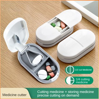 Travel Portable Drug Storage Pill Box Moisture-Proof 2 In 1 Pill Cutter -FE