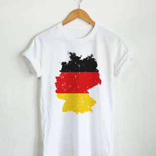 แผนที่ประเทศเยอรมัน ลายธงชาติเยรอมัน Germany Map Flag เสื้อยืด เสื้อยืดสกรีน คอกลม แขนสั้น