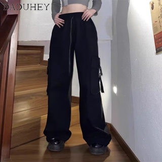 DaDuHey🎈 Women Hiphop High Waist American Style Retro Casual Pants Overalls Loose Straight Wide Leg Mop Pants