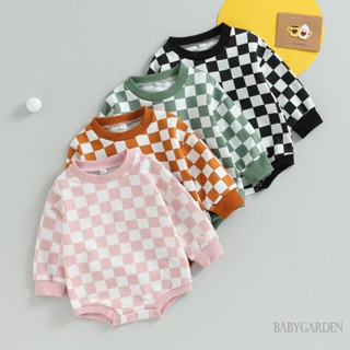 Babygarden-0-24 เดือน เสื้อกันหนาว รอมเปอร์ แขนยาว พิมพ์ลายตารางหมากรุก น่ารัก สําหรับเด็ก