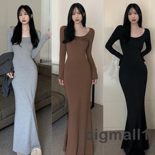 ชุดเดรสกระโปรงยาว แขนยาว คอยู ยืดหยุ่น เซ็กซี่ สีพื้น สไตล์เกาหลี เหมาะกับฤดูใบไม้ผลิ และฤดูร้อน สําหรับสตรี