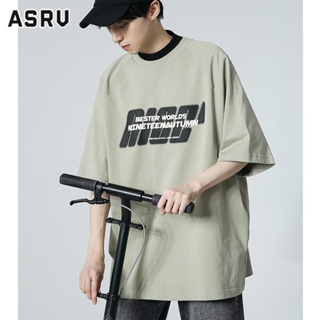 ASRV เสื้อยืดผู้ชาย เสื้อยืดแขนสั้นพิมพ์ลายตัวอักษรตัวใหญ่ผู้ชายสไตล์อเมริกันไฮสตรีทสไตล์หลวมๆ