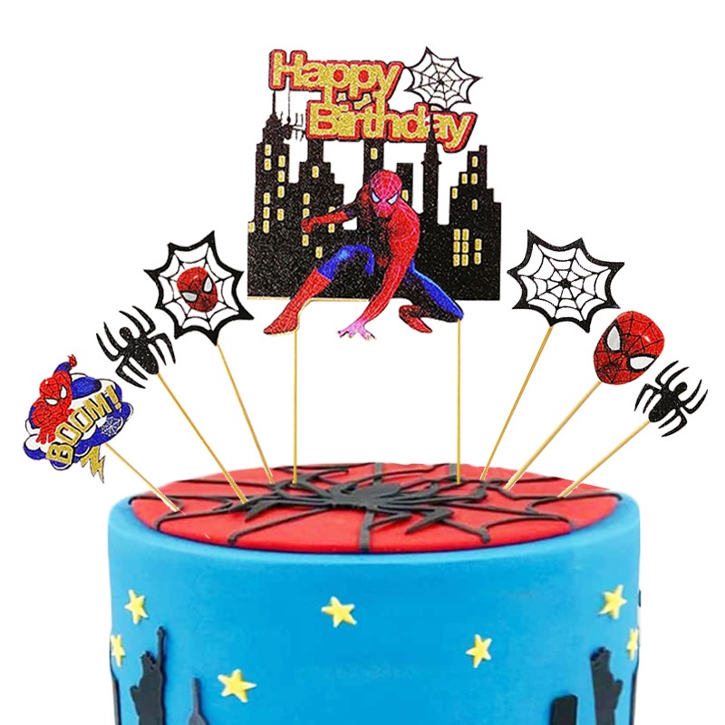 ป้ายท็อปเปอร์-ธีมสไปเดอร์แมน-happy-birthday-สําหรับตกแต่งเค้ก-คัพเค้ก-ขนมหวาน-ปาร์ตี้วันเกิดเด็ก