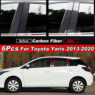 สติกเกอร์คาร์บอนไฟเบอร์ ติดเสาประตูหน้าต่างรถยนต์ สีดําวาว สําหรับ Toyota Yaris XP150 Hatchback 2014-2023 6 ชิ้น