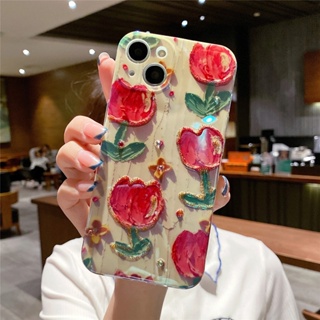 เคสโทรศัพท์มือถือซิลิโคน TPU แบบนิ่ม ลายดอกทิวลิป 3D กันกระแทก สําหรับ iPhone 14 13 12 11 Pro Max