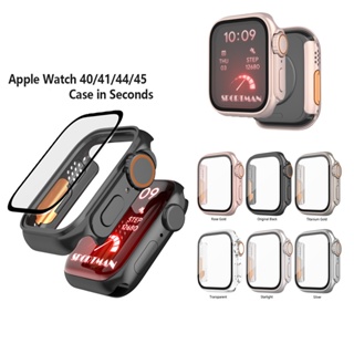 สําหรับ Apple Watch IWatch Series 45 มม. 41 มม. 44 มม. 40 มม. เคส PC แบบแข็ง + กระจกนิรภัย ป้องกันหน้าจอ ฝาครอบป้องกัน เปลี่ยนเป็น Ultra 49 มม.