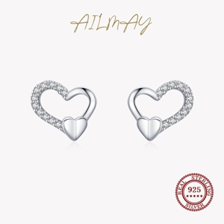 Ailmay ของแท้ ต่างหูสตั๊ด เงินแท้ 925 รูปหัวใจ โรแมนติก เครื่องประดับ สําหรับผู้หญิง งานแต่งงาน
