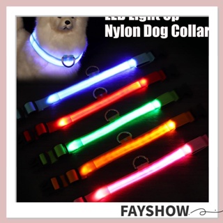 Fay ใหม่ ปลอกคอสุนัข ไนล่อนเรืองแสง เพื่อความปลอดภัย สําหรับสัตว์เลี้ยง มีไฟ LED ปรับได้ ชาร์จ USB หลากสี