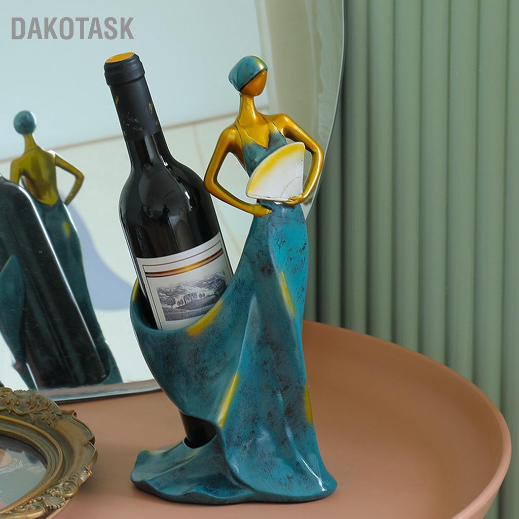 dakotask-สาวเต้นรำตุ๊กตาผู้ถือไวน์รูปปั้นเรซิ่นสังเคราะห์ชั้นวางขวดไวน์สำหรับเคาน์เตอร์บาร์ตกแต่งบ้าน