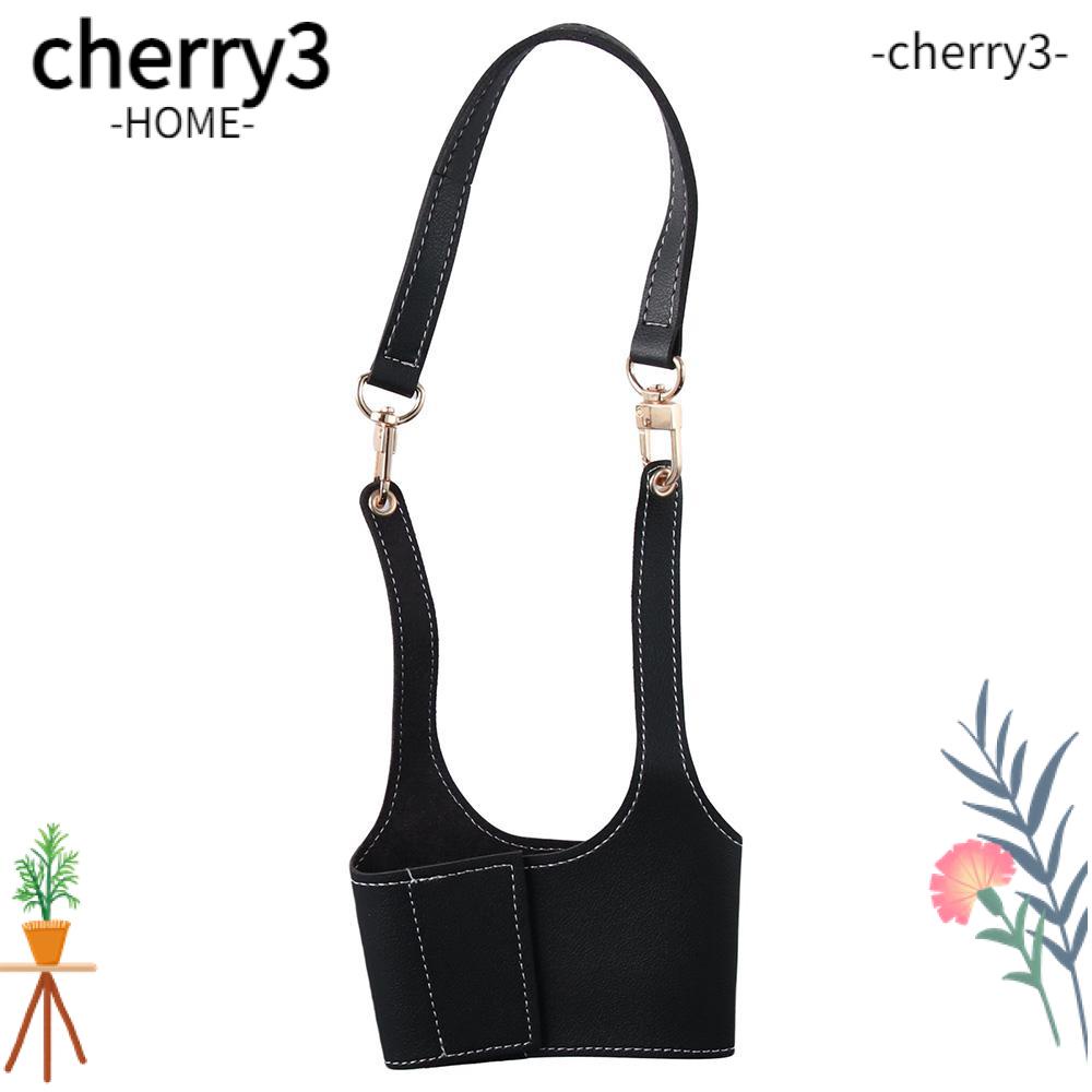 cherry3-ที่วางแก้วหนัง-pu-สีดํา-พร้อมที่จับฉนวนกันความร้อน-สําหรับแก้วชานม-กาแฟ