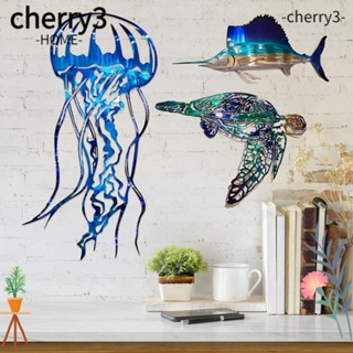 Cherry3 แมงกะพรุนโลหะ รูปเต่าทะเล สําหรับตกแต่งผนังบ้าน