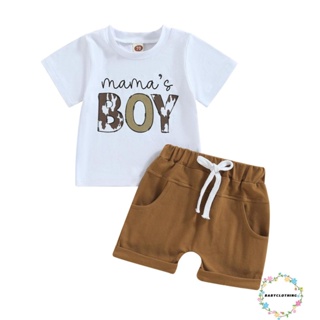 Babyclothes- ชุดเสื้อยืด แขนสั้น พิมพ์ลายตัวอักษร และกางเกงขาสั้น แบบยืดหยุ่น พร้อมกระเป๋า แฟชั่นฤดูร้อน สําหรับเด็กผู้ชาย 2 ชิ้น