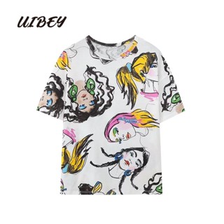 Uibey เสื้อคอกลม พิมพ์ลายอวาตาร์ ทรงหลวม แฟชั่น 137