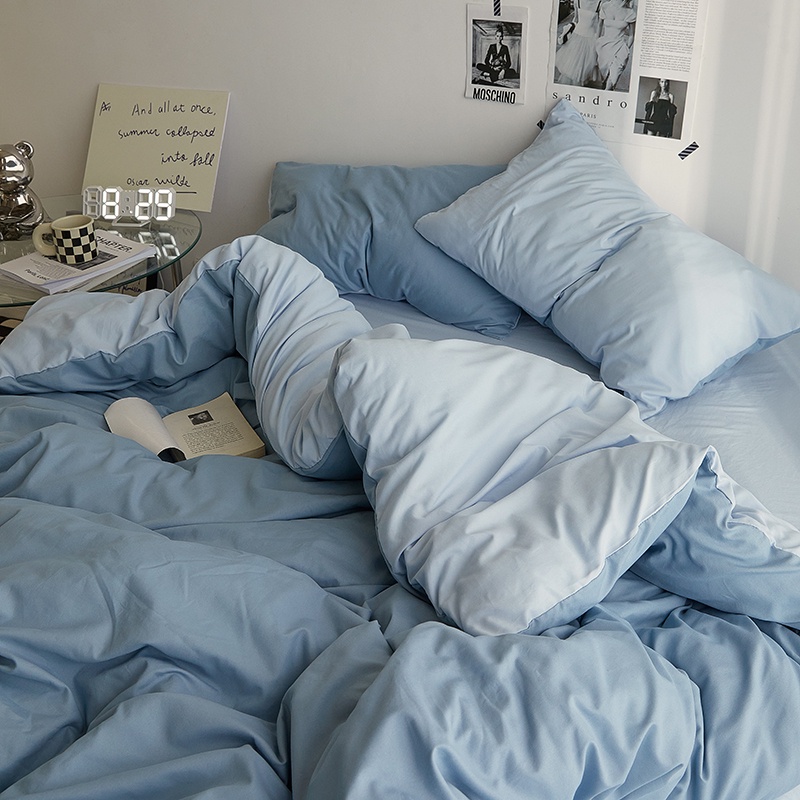 ชุดผ้าปูที่นอน-ผ้านวม-ผ้านวม-ผ้านวม-ขนาดใหญ่พิเศษ-สีฟ้า