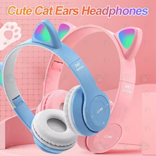 P47M [คุณภาพดี] หูฟังบลูทูธพร้อมหูแมวหูฟัง cat Headphone blueooth พร้อมไมค์ไฟ LED